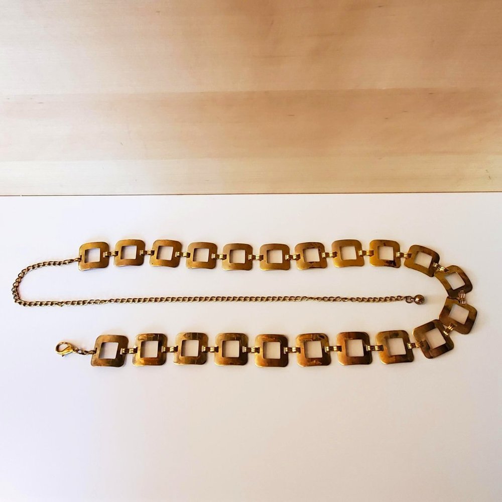 90s Y2K Gold Tone Waist Hips Chain Belt Metal Squares Vintage